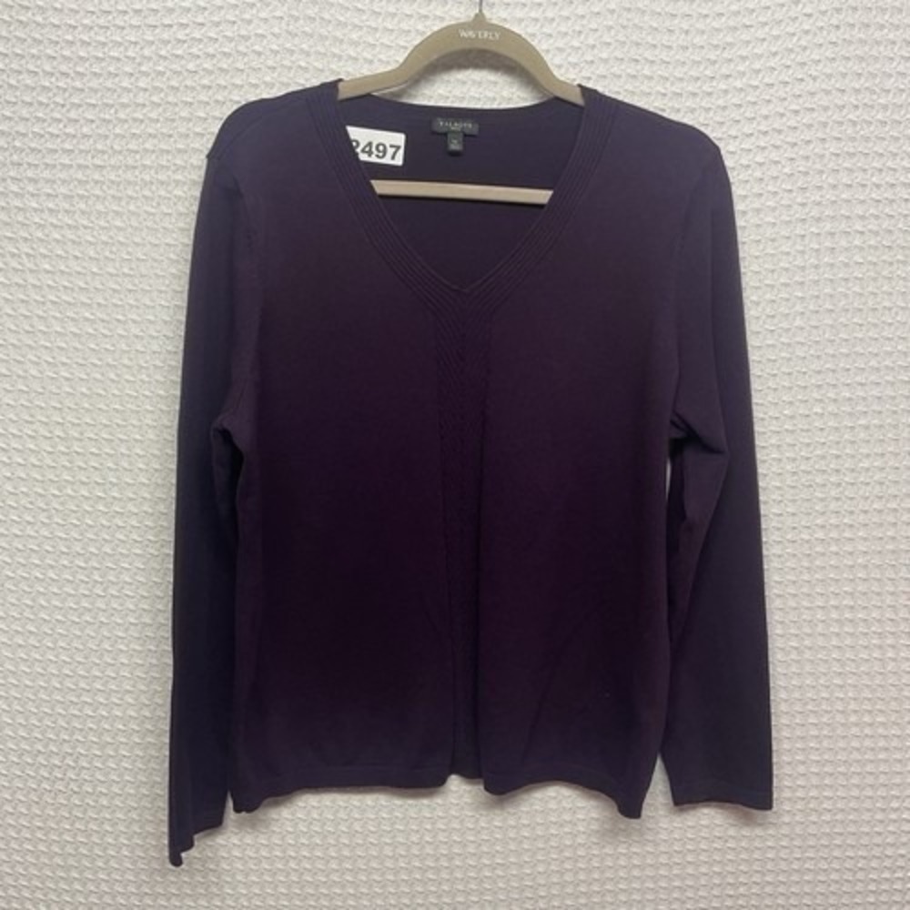 NWOT Talbots Purple/Eggplant Detail Long‎ Sleeve V-Neck Sweater Women LP Jordan